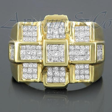14K Solid Yellow Gold Mens Diamond Ring 3.31 Ctw